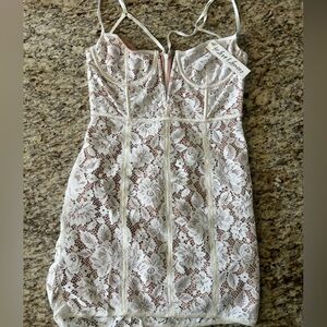 For Love And Lemons White Lace Chemise with Floral Design